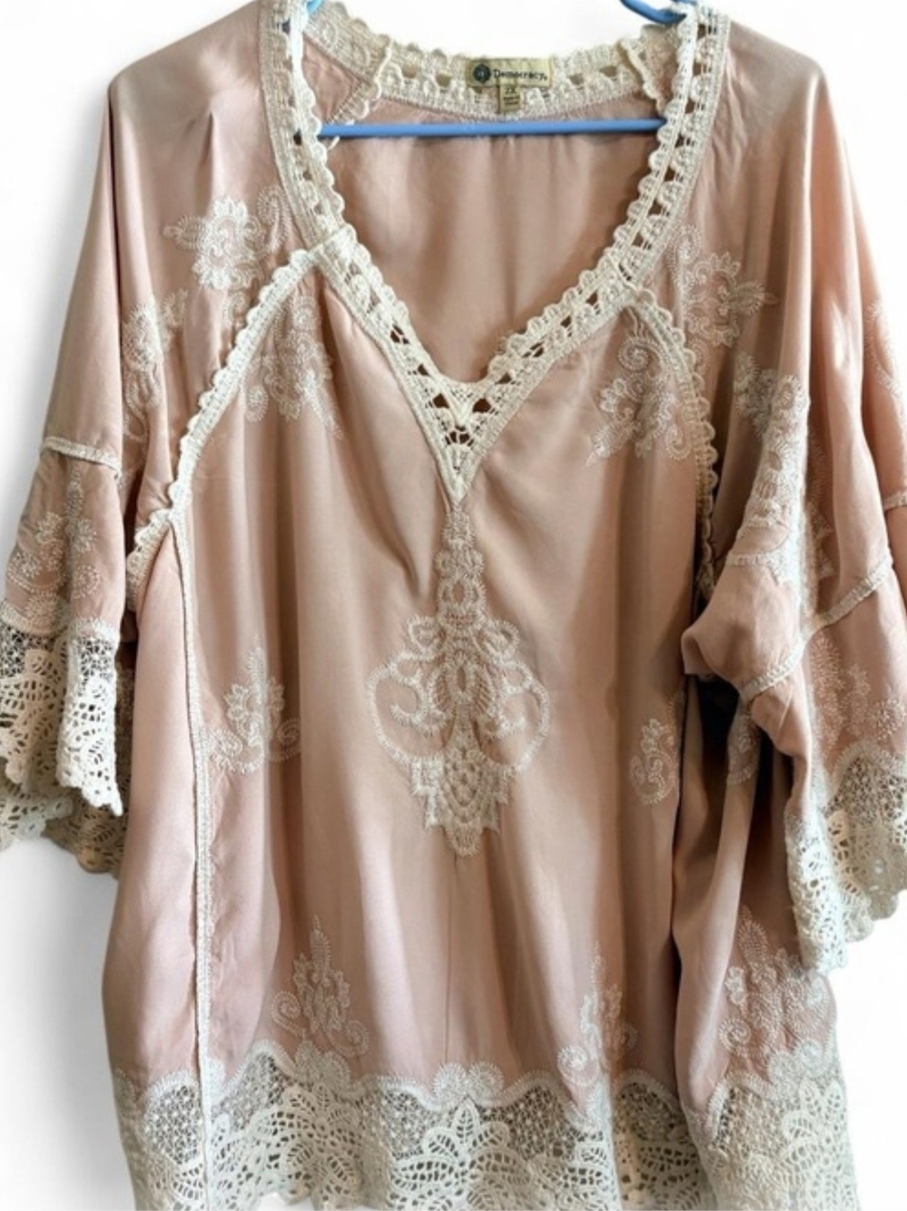 Democracy Blush Pink Lace-Trim Boho Tunic Sz 2X